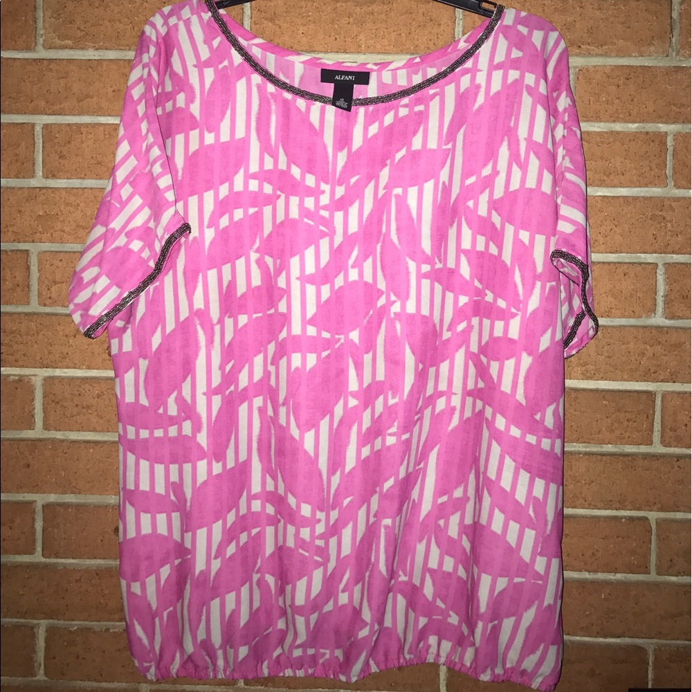 🎀ALFANI🎀BEADED PINK AND TAN BUBBLE SHIRT🎀 - Picture 4 of 6